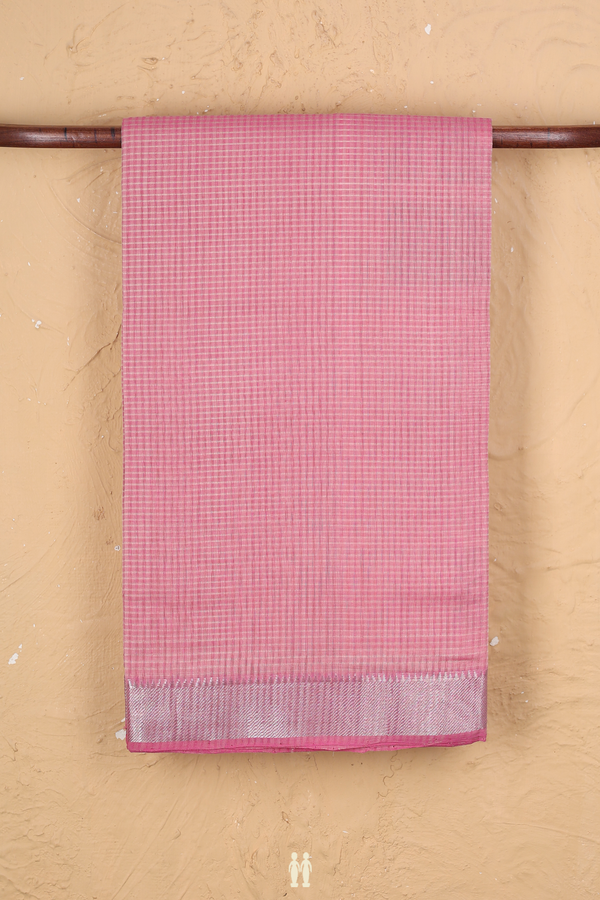 Mangalagiri Cotton Saree In Pink With Checks Design
