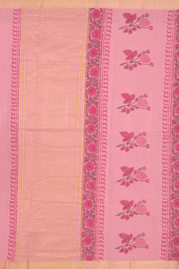 Printed Mangalagiri Cotton Saree In Pink With Floral Buttas