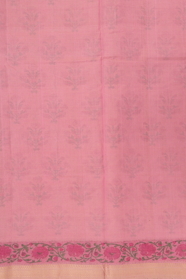 Printed Mangalagiri Cotton Saree In Pink With Floral Buttas