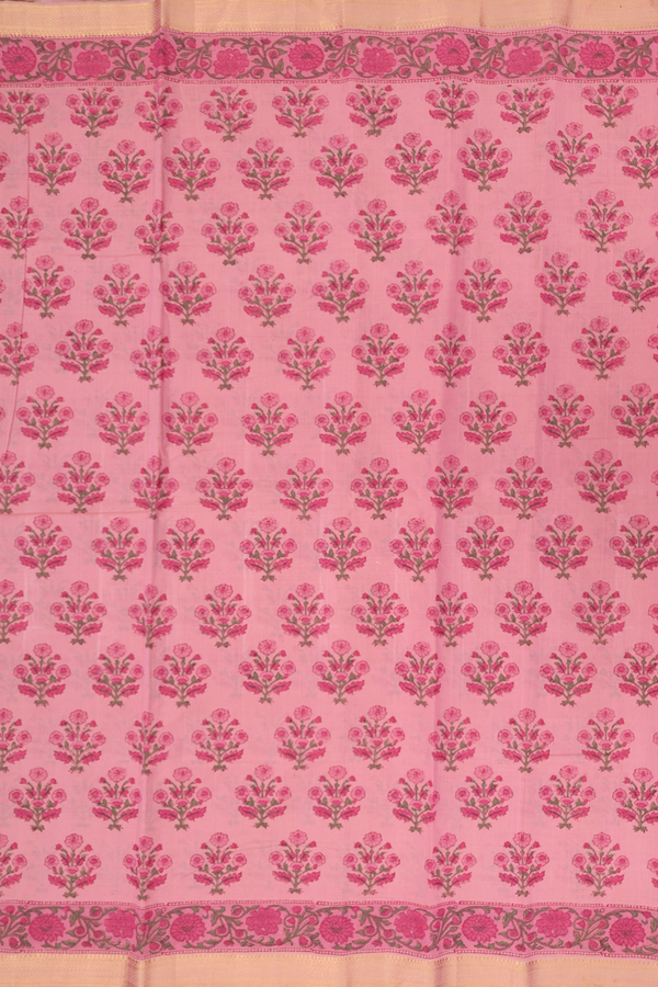 Printed Mangalagiri Cotton Saree In Pink With Floral Buttas