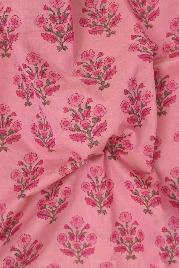 Printed Mangalagiri Cotton Saree In Pink With Floral Buttas