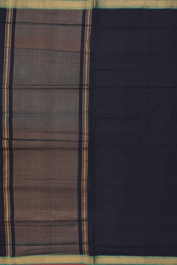 Mangalagiri Cotton Saree In Plain Black With Zari Border