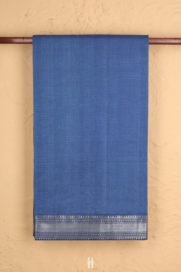 Mangalagiri Cotton Saree In Plain Blue With Zari Border