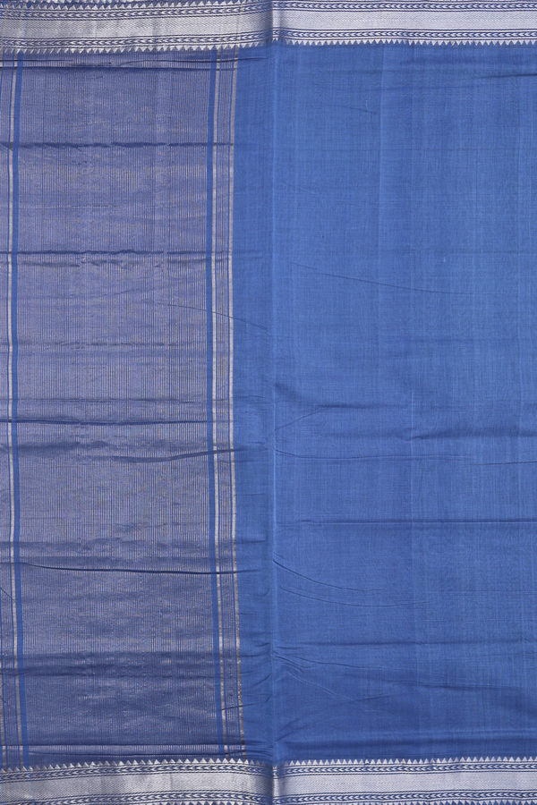 Mangalagiri Cotton Saree In Plain Blue With Zari Border
