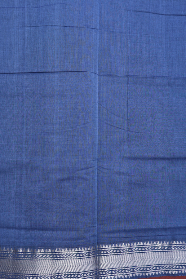 Mangalagiri Cotton Saree In Plain Blue With Zari Border