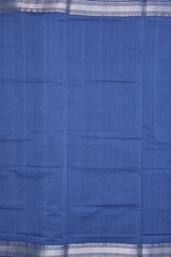 Mangalagiri Cotton Saree In Plain Blue With Zari Border