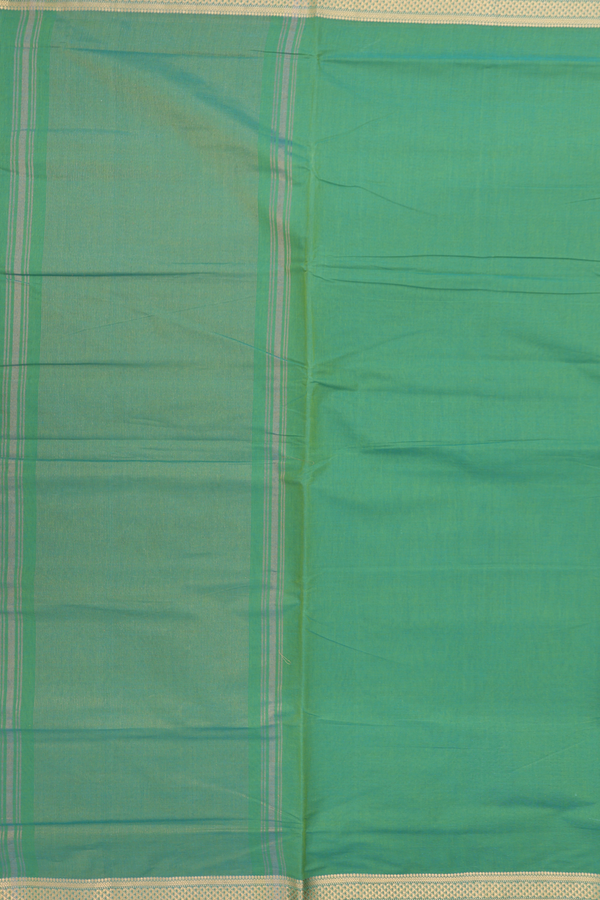 Mangalagiri Cotton Saree In Plain Green With Zari Border
