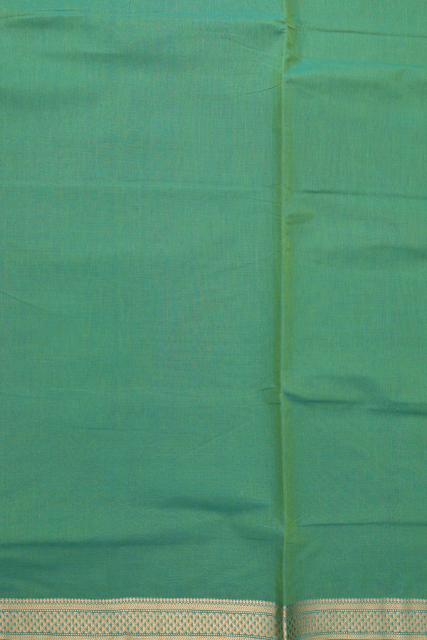Mangalagiri Cotton Saree In Plain Green With Zari Border