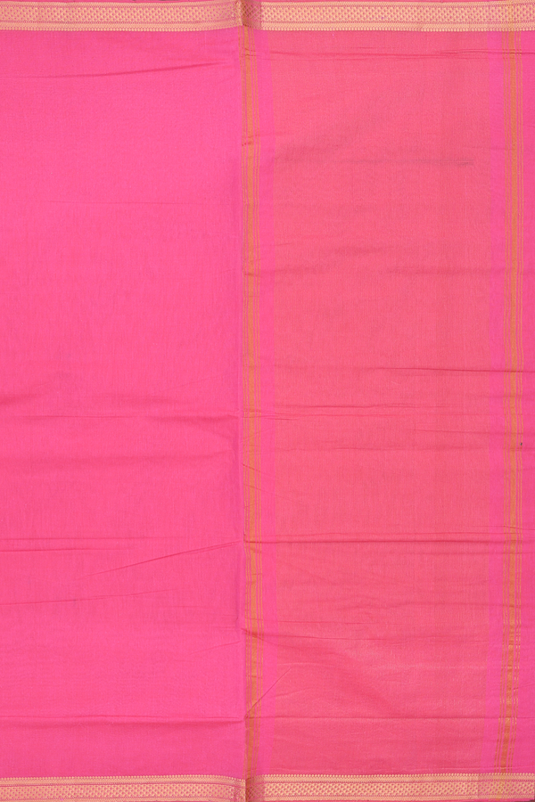 Mangalagiri Cotton Saree In Plain Pink With Zari Border