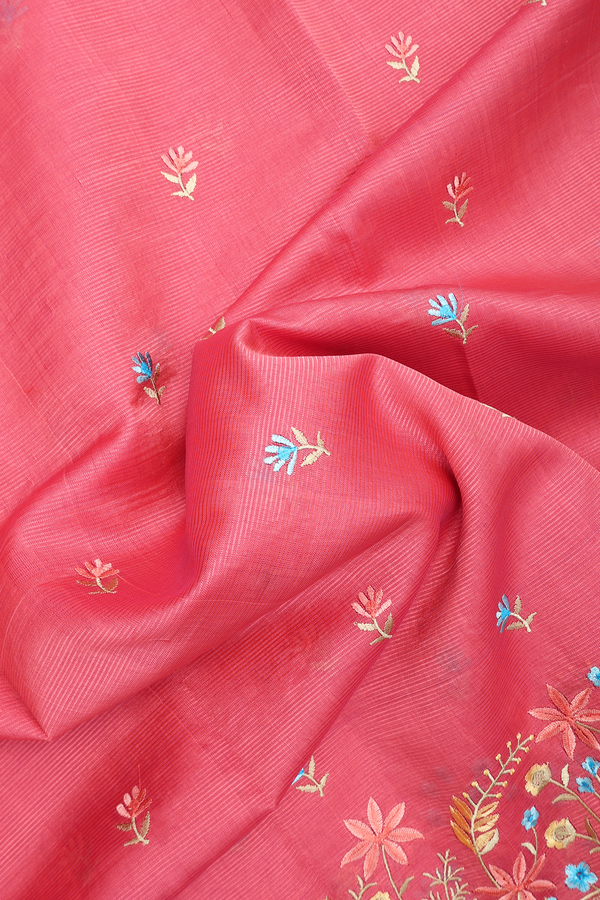 Mangalagiri Cotton Saree In Punch Pink With Floral Design