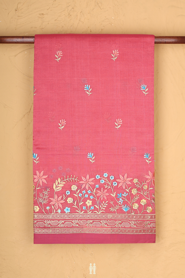 Mangalagiri Cotton Saree In Punch Pink With Floral Design