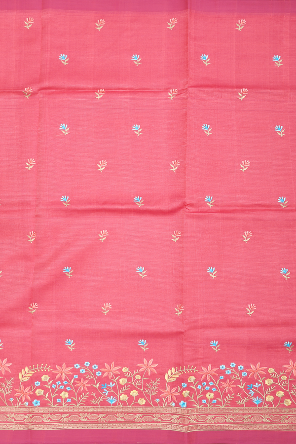 Mangalagiri Cotton Saree In Punch Pink With Floral Design