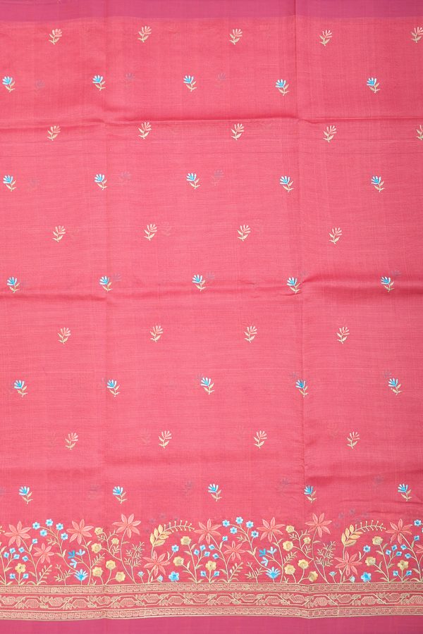 Mangalagiri Cotton Saree In Punch Pink With Floral Design
