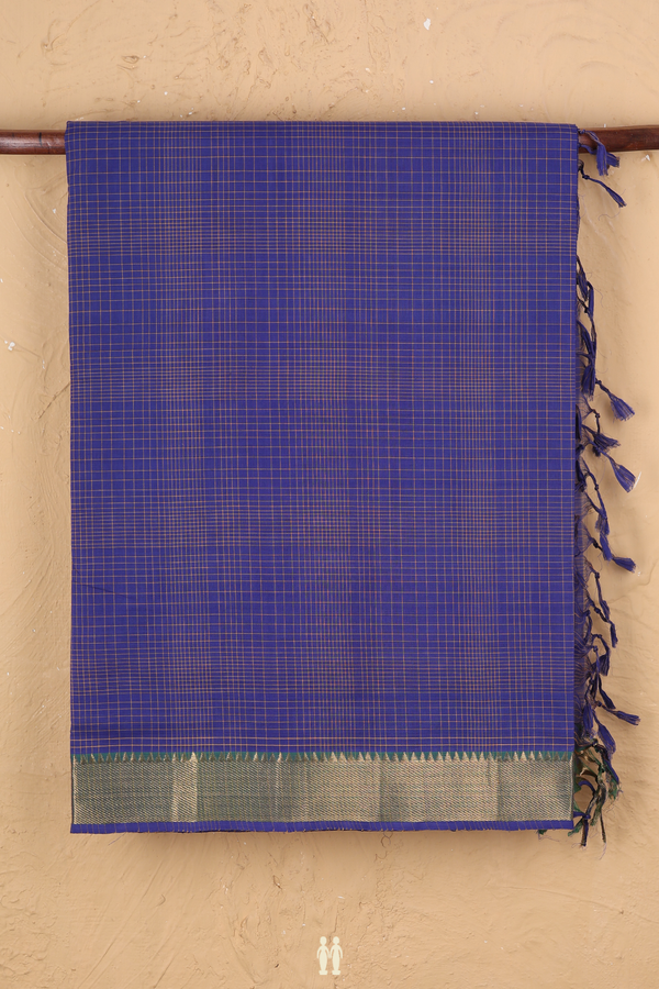 Mangalagiri Cotton Saree In Purplish Blue With Checks Design