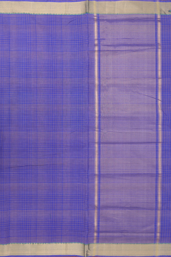 Mangalagiri Cotton Saree In Purplish Blue With Checks Design