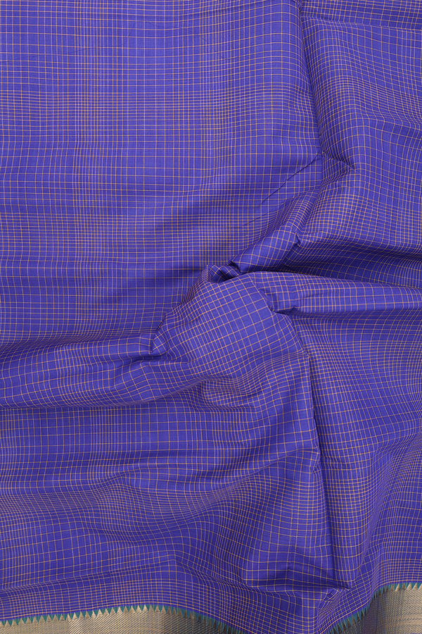 Mangalagiri Cotton Saree In Purplish Blue With Checks Design