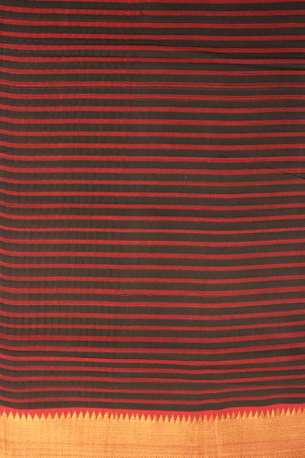 Mangalagiri Cotton Saree In Red And Black With Stripes