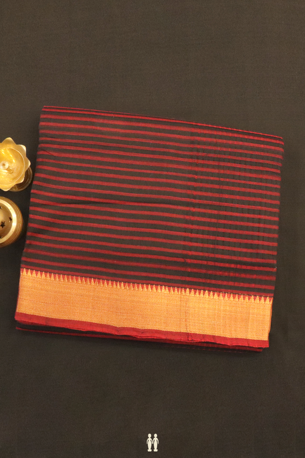 Mangalagiri Cotton Saree In Red And Black With Stripes
