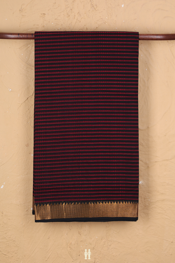 Mangalagiri Cotton Saree In Red And Black With Stripes Design