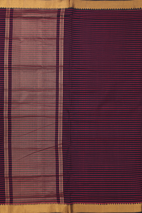 Mangalagiri Cotton Saree In Red And Black With Stripes Design