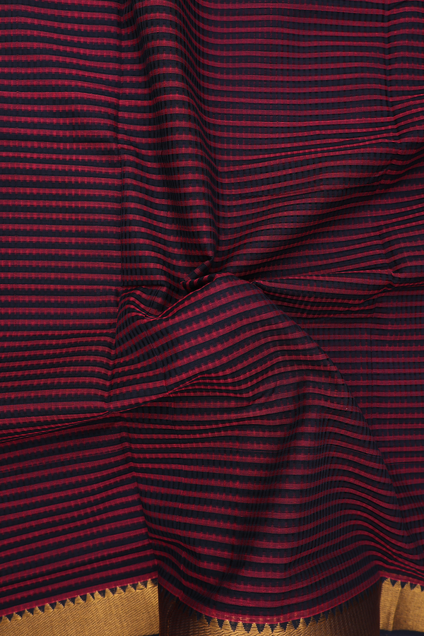 Mangalagiri Cotton Saree In Red And Black With Stripes Design