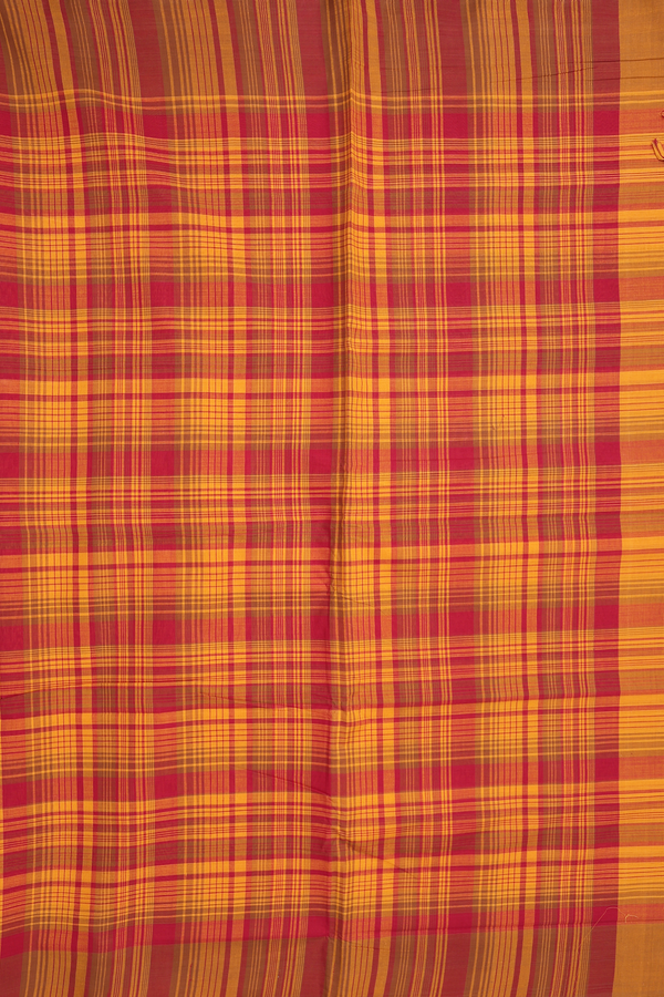 Mangalagiri Cotton Saree In Red And Orange With Checks Design