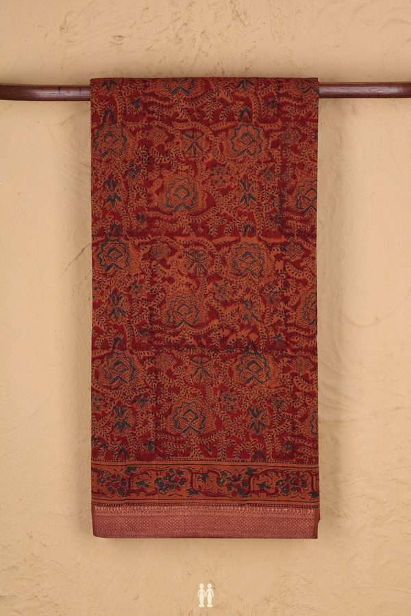 Mangalagiri Cotton Saree In Red With Printed Design
