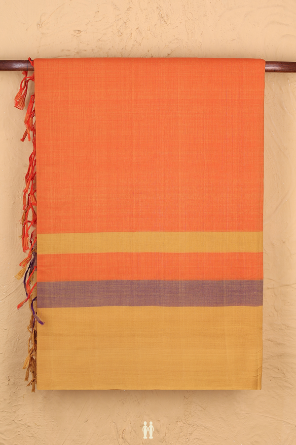 Mangalagiri Cotton Saree In Royal Orange With Contrast Border
