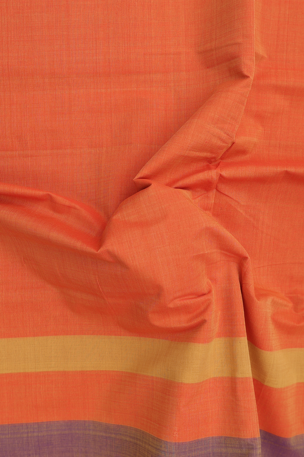 Mangalagiri Cotton Saree In Royal Orange With Contrast Border