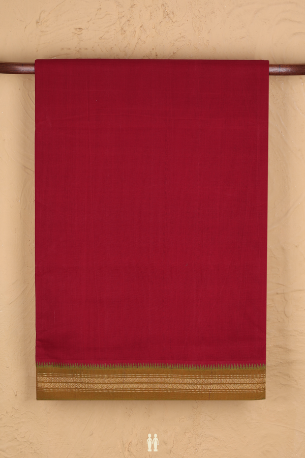 Mangalagiri Cotton Saree In Ruby Red With Contrast Border