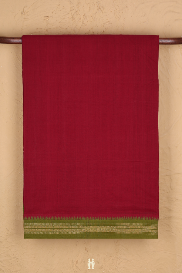 Mangalagiri Cotton Saree In Ruby Red With Contrast Border