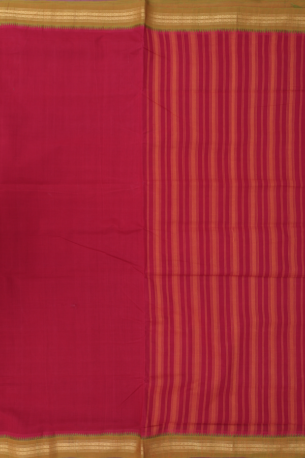 Mangalagiri Cotton Saree In Ruby Red With Contrast Border