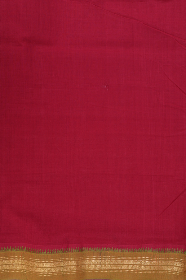 Mangalagiri Cotton Saree In Ruby Red With Contrast Border