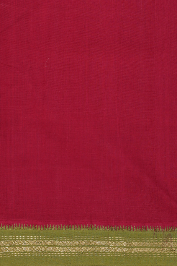Mangalagiri Cotton Saree In Ruby Red With Contrast Border