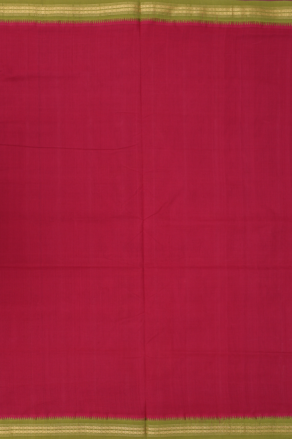 Mangalagiri Cotton Saree In Ruby Red With Contrast Border