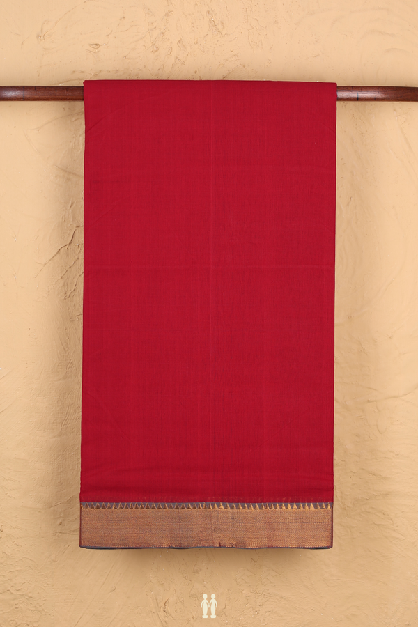 Mangalagiri Cotton Saree In Ruby Red With Zari Border
