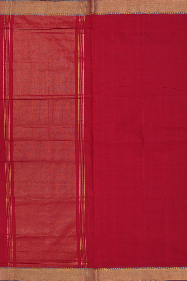 Mangalagiri Cotton Saree In Ruby Red With Zari Border