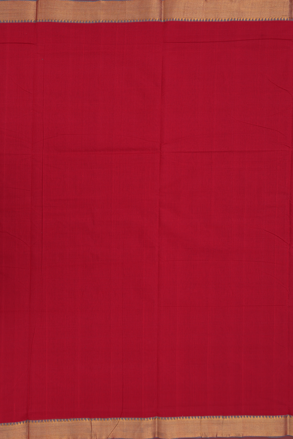 Mangalagiri Cotton Saree In Ruby Red With Zari Border