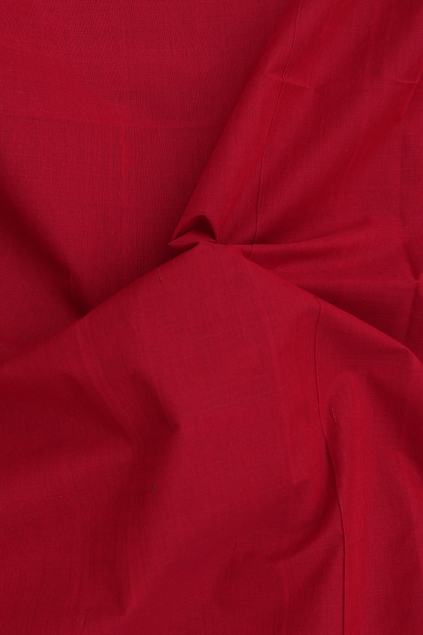 Mangalagiri Cotton Saree In Ruby Red With Zari Border