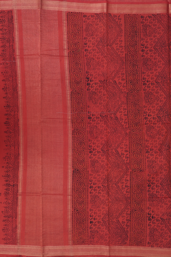 Mangalagiri Cotton Saree In Rust Red With Printed Design