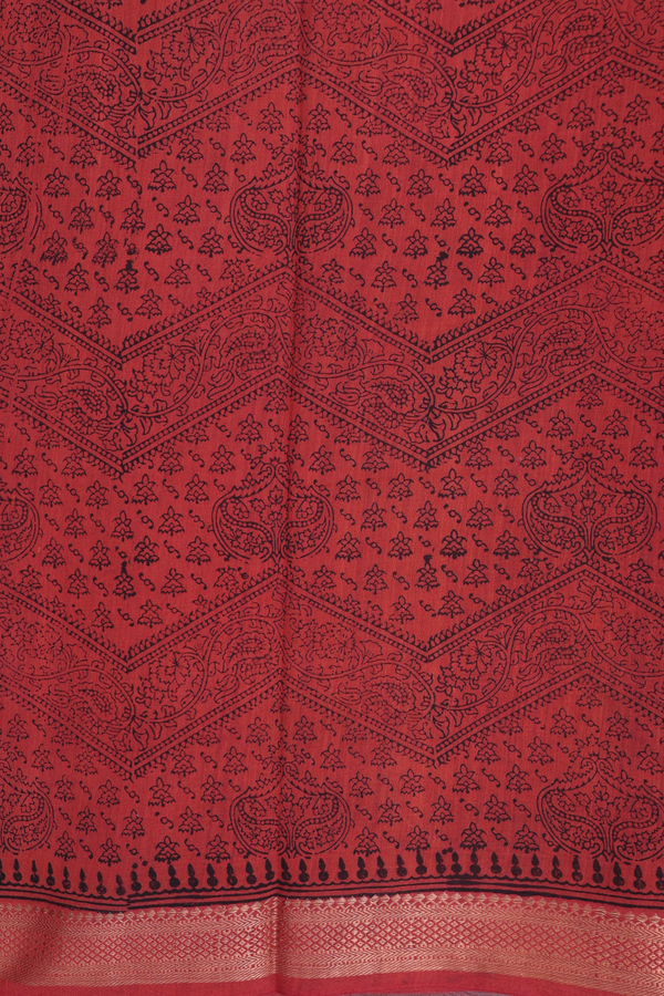 Mangalagiri Cotton Saree In Rust Red With Printed Design
