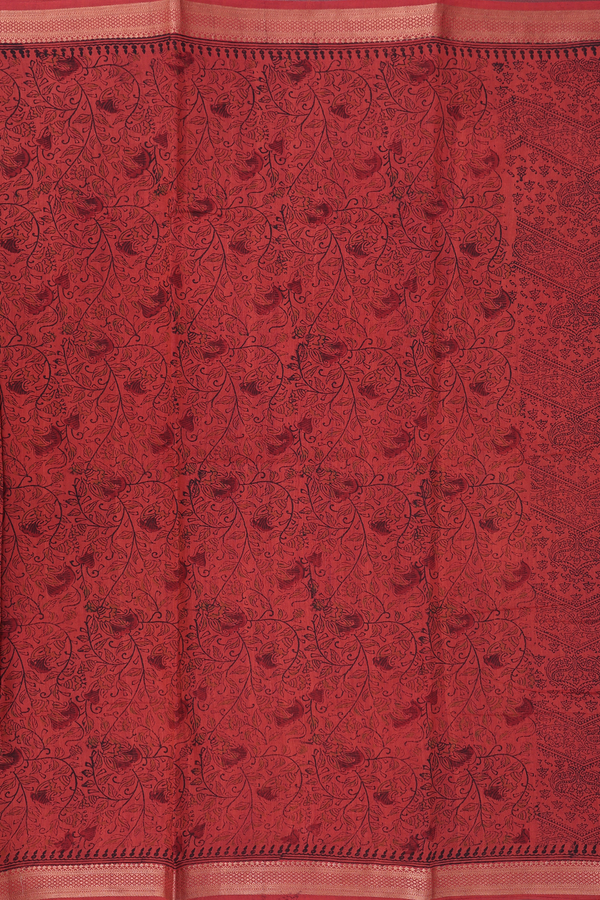 Mangalagiri Cotton Saree In Rust Red With Printed Design