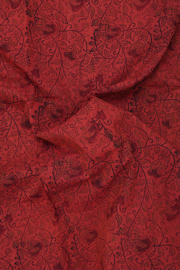 Mangalagiri Cotton Saree In Rust Red With Printed Design