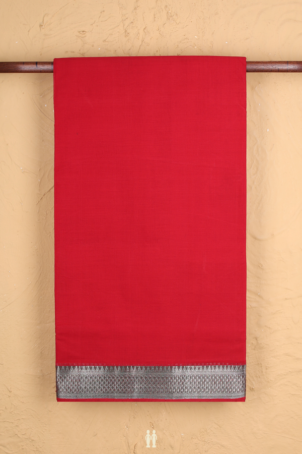 Mangalagiri Cotton Saree In Scarlet Red With Zari Border