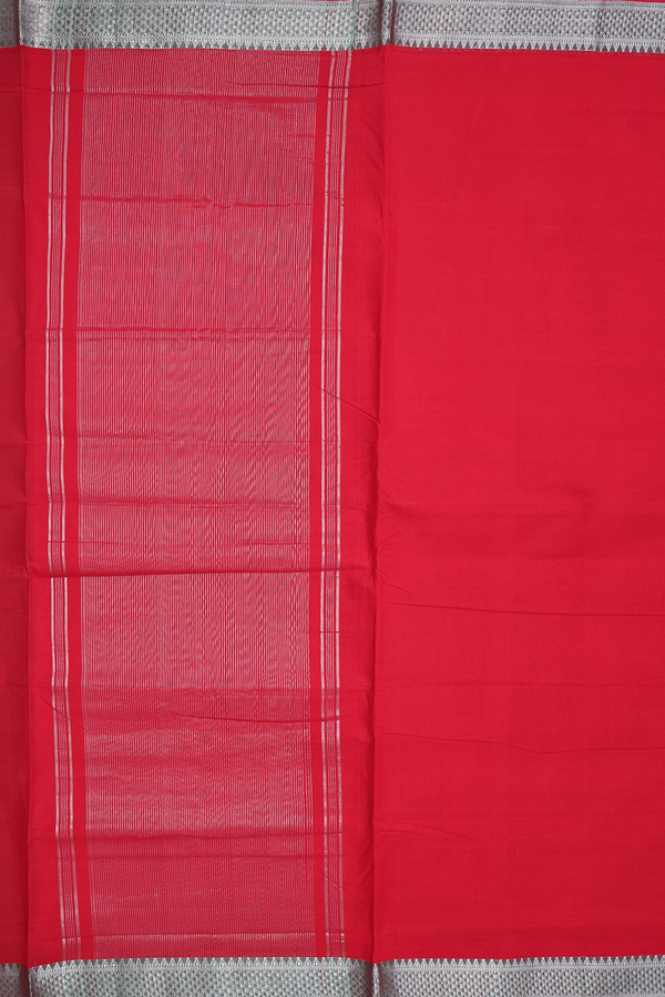 Mangalagiri Cotton Saree In Scarlet Red With Zari Border