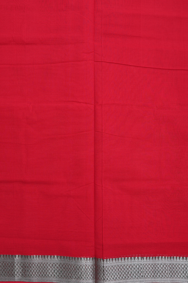 Mangalagiri Cotton Saree In Scarlet Red With Zari Border