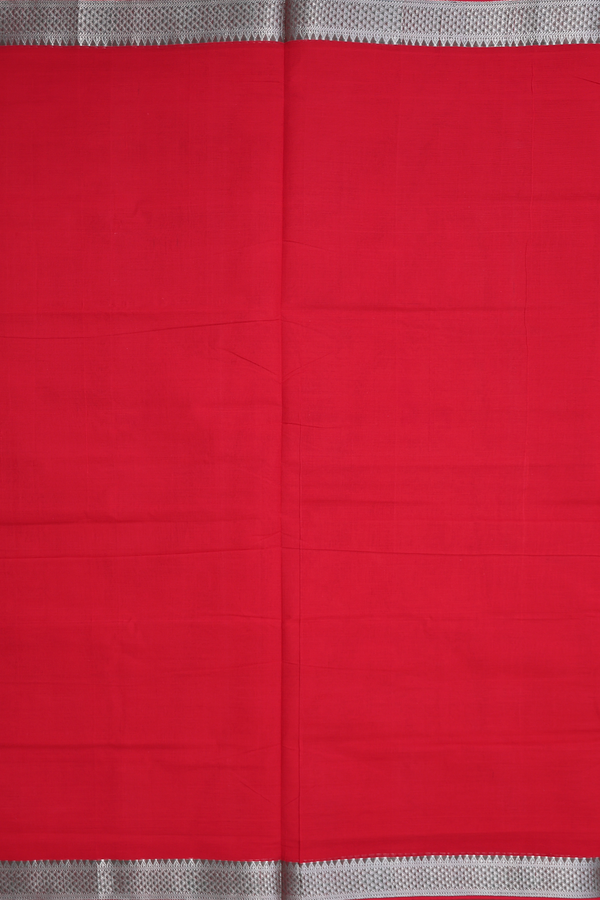 Mangalagiri Cotton Saree In Scarlet Red With Zari Border