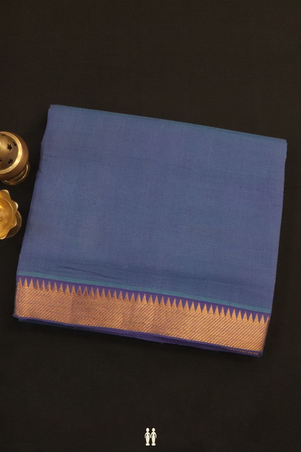 Mangalagiri Cotton Saree In Space Blue With Zari Border