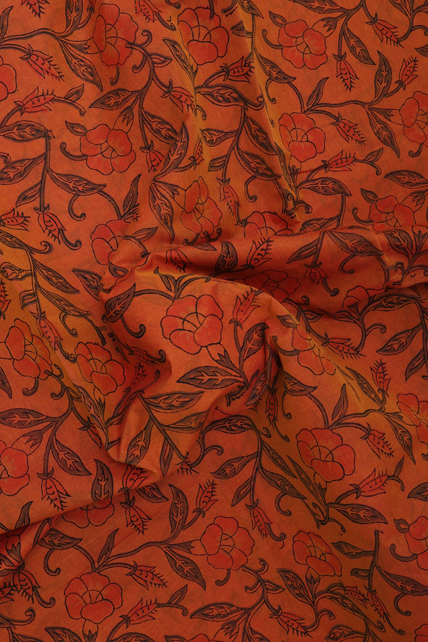 Mangalagiri Cotton Saree In Spiced Orange With Floral Design