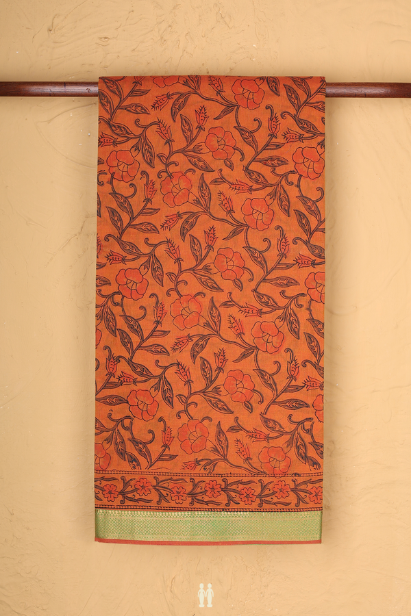Mangalagiri Cotton Saree In Spiced Orange With Floral Design